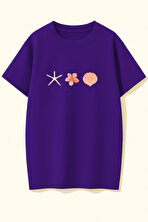 Unisex İstiridye Kabuk Tasarım Basklı Tshirt - 3 Al 1 Öde