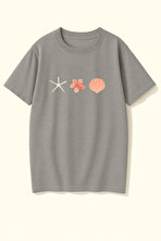 Unisex İstiridye Kabuk Tasarım Basklı Tshirt - 3 Al 1 Öde