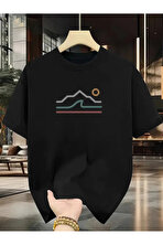 Unisex Güneşli Dağ Tasarım Basklı Tshirt - 3 Al 1 Öde