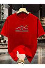 Unisex Güneşli Dağ Tasarım Basklı Tshirt - 3 Al 1 Öde
