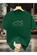 Unisex Güneşli Dağ Tasarım Basklı Tshirt - 3 Al 1 Öde