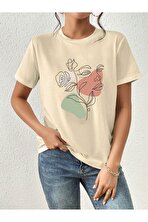 Portrait & Flower Baskılı Oversize Tshirt - FLO 3 Al 1 Öde