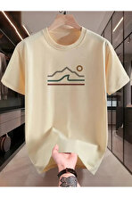 Unisex Güneşli Dağ Tasarım Basklı Tshirt - 3 Al 1 Öde