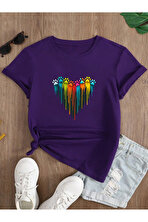 Unisex Sevimli Kedi Patili Kalp Tasarım Basklı Tshirt - FLO 3 Al 1 Öde