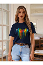 Unisex Sevimli Kedi Patili Kalp Tasarım Basklı Tshirt - 3 Al 1 Öde