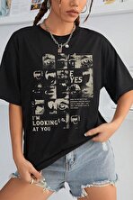 Unisex Looking Baskılı Oversize %100 Pamuk T-shirt - 3 Al 1 Öde