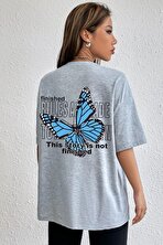 Unisex Gri Sırt Kelebek Baskılı T-shirt - FLO 3 Al 1 Öde