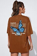 Unisex Kahverengi Sırt Kelebek Baskılı T-shirt - 3 Al 1 Öde