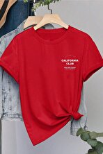 Unisex Lacivert Yaka Kol Detaylı California Club Baskılı Oversize T-shirt - 3 Al 1 Öde