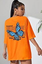 Unisex Turuncu Sırt Kelebek Baskılı T-shirt - FLO 3 Al 1 Öde