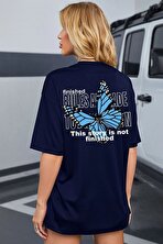 Unisex Lacivert Sırt Kelebek Baskılı T-shirt - FLO 3 Al 1 Öde