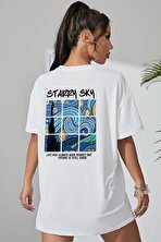 Starry Sky Baskılı Unisex Oversize Tshirt - FLO 3 Al 1 Öde