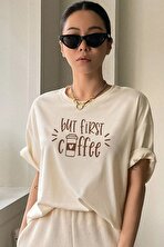 Unisex But First Coffee Tasarım Tshirt - 3 Al 1 Öde