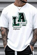 Erkek La California 1987 Baskılı Oversize Tshirt - 3 Al 1 Öde