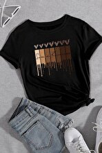 Unisex Leopar Kalp Baskılı Oversize T-shirt - 3 Al 1 Öde