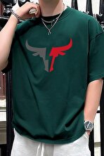 Erkek Boğa Silüet Baskılı Oversize Tshirt - 3 Al 1 Öde