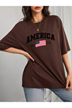 Unisex AMERICA Baskılı Baskılı Tasarım Tshirt - 3 Al 1 Öde