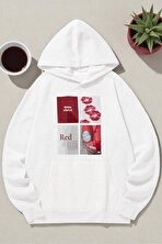 Unisex Red Mon Cheri Baskılı kapüşonlu Sweatshirt - 3 Al 1 Öde