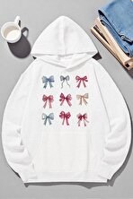Unisex Renkli Kurdele Baskılı kapüşonlu Sweatshirt - 3 Al 1 Öde