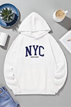 Unisex Nyc Tasarım Baskılı Kapüşonlu Sweatshirt - 3 Al 1 Öde