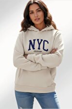 Unisex Nyc Tasarım Baskılı Kapüşonlu Sweatshirt - 3 Al 1 Öde