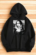 Unisex Mona Lisa Baskılı Bisiklet Yaka Sweatshirt - 3 Al 1 Öde