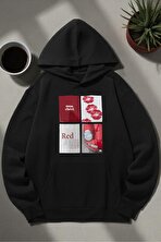 Unisex Red Mon Cheri Baskılı kapüşonlu Sweatshirt - 3 Al 1 Öde