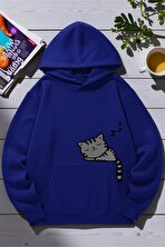 Unisex Uyuyan Kedi Baskılı kapüşonlu Sweatshirt - 3 Al 1 Öde