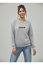 Unisex Classical Baskılı Oversize Bisiklet Yaka Sweatshirt - 3 Al 1 Öde