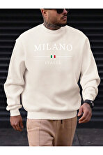 Unisex Milano Italıa Tasarım Baskılı Bisiklet Yaka Sweatshirt - 3 Al 1 Öde