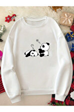 Uykucu Panda Baskılı Bisiklet Yaka Sweatshirt - 3 Al 1 Öde