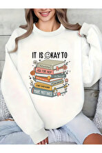 Unisex IT'S OKAY TO Tasarım Baskılı Bisiklet Yaka Sweatshirt - 3 Al 1 Öde