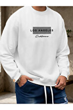 Unisex Los Angeles Tasarım Baskılı Bisiklet Yaka Sweatshirt - 3 Al 1 Öde