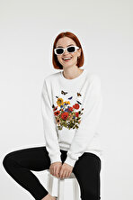 Unisex Renkli Cicekler Baskılı Oversize Bisiklet Yaka Sweatshirt - FLO 3 Al 1 Öde