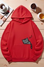 Unisex Uyuyan Kedi Baskılı kapüşonlu Sweatshirt - FLO 3 Al 1 Öde