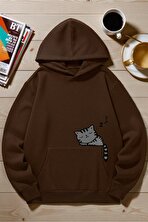 Unisex Uyuyan Kedi Baskılı kapüşonlu Sweatshirt - FLO 3 Al 1 Öde