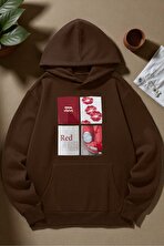 Unisex Red Mon Cheri Baskılı kapüşonlu Sweatshirt - 3 Al 1 Öde