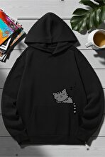 Unisex Uyuyan Kedi Baskılı kapüşonlu Sweatshirt - 3 Al 1 Öde