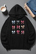 Unisex Renkli Kurdele Baskılı kapüşonlu Sweatshirt - 3 Al 1 Öde