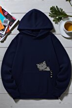 Unisex Uyuyan Kedi Baskılı kapüşonlu Sweatshirt - FLO 3 Al 1 Öde