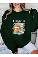 Unisex IT'S OKAY TO Tasarım Baskılı Bisiklet Yaka Sweatshirt - 3 Al 1 Öde