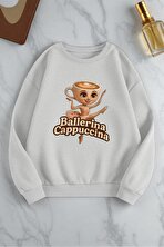 Unisex Ballerina Cappucina Baskılı Oversize Bisiklet Yaka Sweatshirt - 3 Al 1 Öde