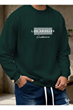 Unisex Los Angeles Tasarım Baskılı Bisiklet Yaka Sweatshirt - 3 Al 1 Öde