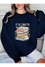 Unisex IT'S OKAY TO Tasarım Baskılı Bisiklet Yaka Sweatshirt - 3 Al 1 Öde