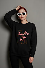 Unisex Cherry Tree Baskılı Oversize Bisiklet Yaka Sweatshirt - 3 Al 1 Öde