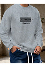 Unisex Los Angeles Tasarım Baskılı Bisiklet Yaka Sweatshirt - 3 Al 1 Öde