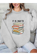 Unisex IT'S OKAY TO Tasarım Baskılı Bisiklet Yaka Sweatshirt - 3 Al 1 Öde