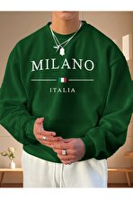 Unisex Milano Italıa Tasarım Baskılı Bisiklet Yaka Sweatshirt - 3 Al 1 Öde