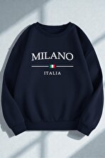 Unisex Milano Italıa Tasarım Baskılı Bisiklet Yaka Sweatshirt - 3 Al 1 Öde