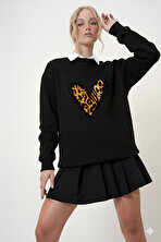 Unisex Leopar Desenli Kalp Baskılı Oversize Bisiklet Yaka Sweatshirt - FLO 3 Al 1 Öde